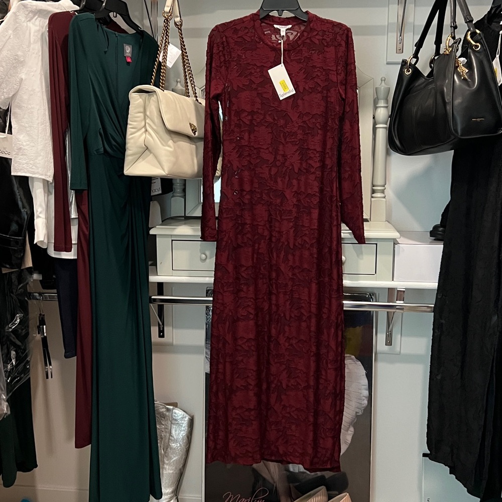 Splendid Burgundy Long Sleeve Lace Dress